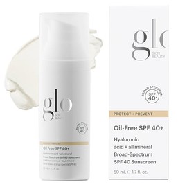 Glo Skin Beauty SPF 40+ sin aceite, 1.7 onzas líquidas, protector solar mineral para cara con óxido de zinc, hidratante facial hidratante con ácido hi
