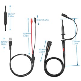 AUTOUTLET 2pcs P2100 100MHz Oscilloscope Probe Kit, Oscilloscope Probe with BNC to Crocodile Clip Test Lead Kit, 10:1 and 1:1 Switchable High Precision Scope Oscilloscope Clip Probes