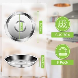 Offiper Deep Stainless Steel Plates, 8 Set 7 inch 304(18/8) Metal Food Serving Plate, Reusable Snack Eating Dishes Round Shatterproof Plate Silver Dinnerware for BBQ Dinner Oven Dishwasher Safe