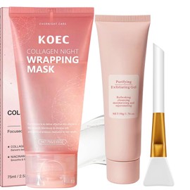 Collagen Night Wrapping Mask - Collagen Overnight Peel Off Face Masks & Purifying Exfoliating Gel - Reduces Sag & Dull, Hydrolyzed Korean Face Mask For Elasticity Care & Glowing Skin