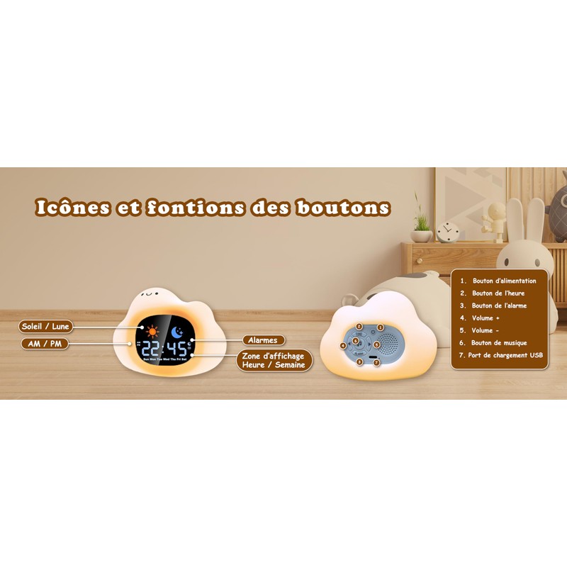 Learning Alarm Clock for Kids Day/Night - Night Light for