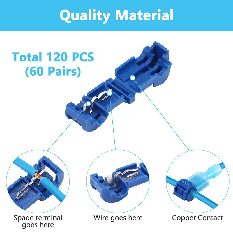 120 Pcs Quick Splice Wire Terminals, Male & Female Blue