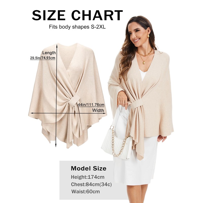 Moss Rose Womens Elegant Shawl Wraps Soft Open Front Poncho
