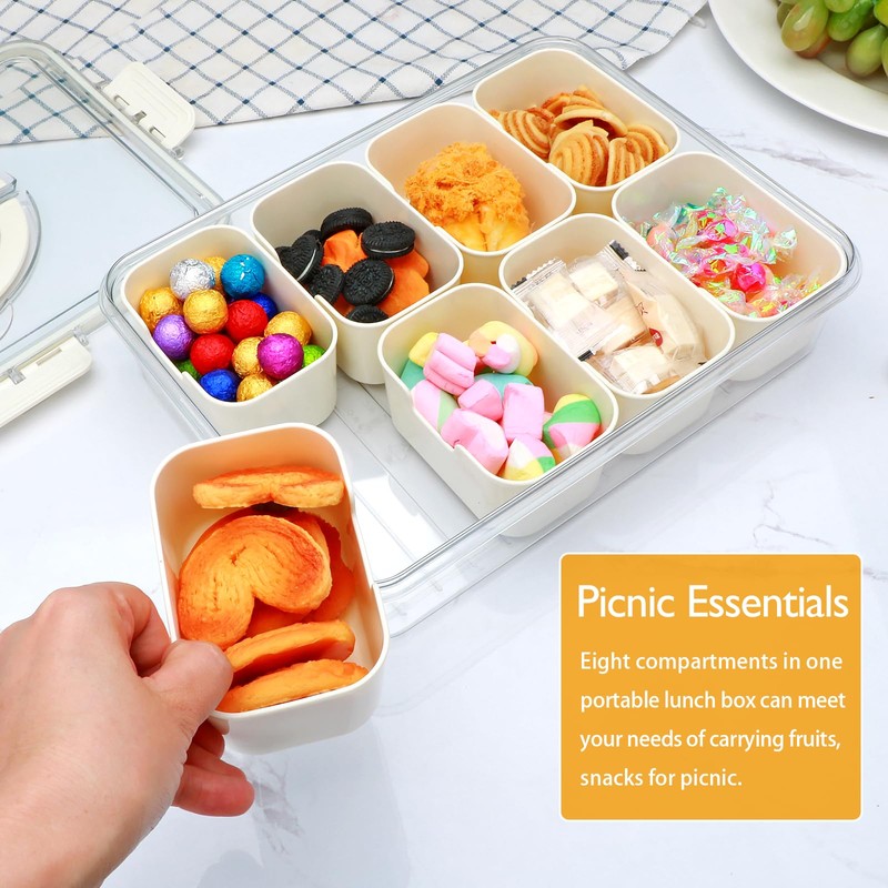 Divided Serving Tray with Lid and Handle,Snackle Box Containers with
