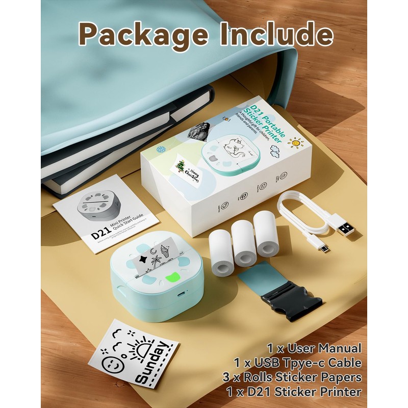 NDYIN NDYIN Sticker Printer, PrintPods Mini Printer, Bluetooth Portable Sticker
