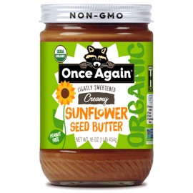 Once Again Organic Creamy Sunflower Butter, 16oz - Lightly Salted & Sweetened - Peanut Free, USDA Organic, Gluten Free Certified, Vegan, Kosher - Glass Jar