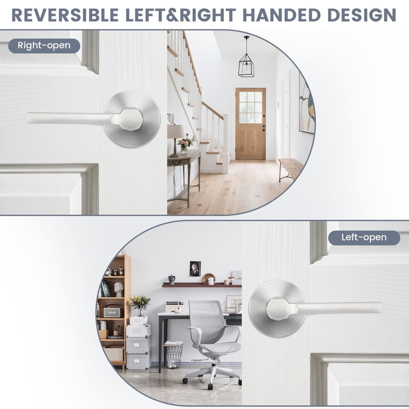 knobelite Satin Nickel Passage Door Handle,Brushed Nickel Round Interior Door