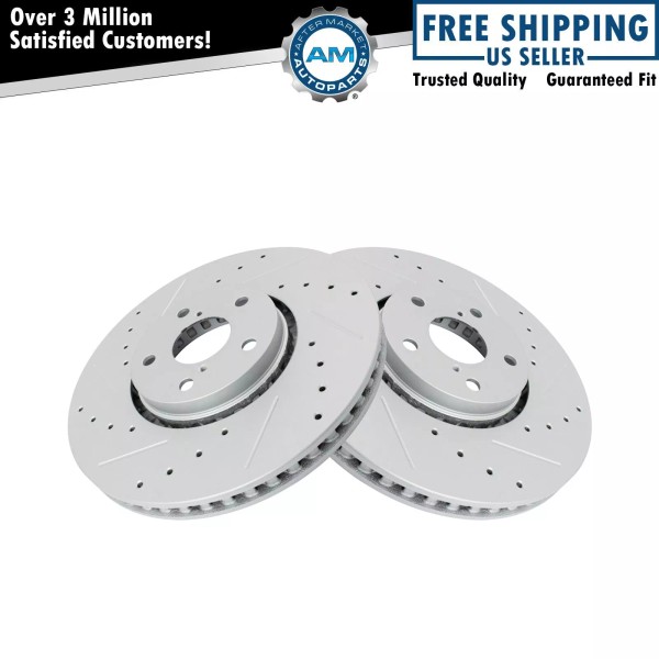 AM Autoparts Front Performance Drilled Slotted G-Coated Disc Brake Rotor