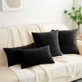 HWY 50 Black Velvet Throw Pillow Covers 16x16 Inch, Pack of 2 Soft Cozy Solid Decorative Luxury Cushion Cases for Couch Sofa Bed Living Room Bedroom