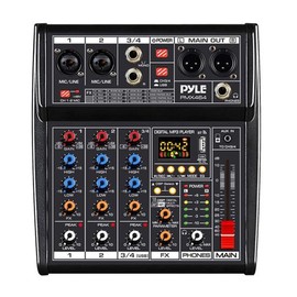 Pyle Professional DJ Audio Mixer Controller - 4-Channel DJ Controller Sound Mixer w/DSP 16 Preset Effects, USB Interface, 2 XLR Mic/Line Input, AUX, FX Processor MP3 Player, Headphone Jack PMX464