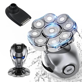 9D Head Shaver for Bald Men, 5-in-1 Multifunctional Floating Bald Head Shaver for Men, LED Display, Rechargeable Electric Shaver with Type-C Charging, Detachable Head Shaver (No Head Shaver Included)