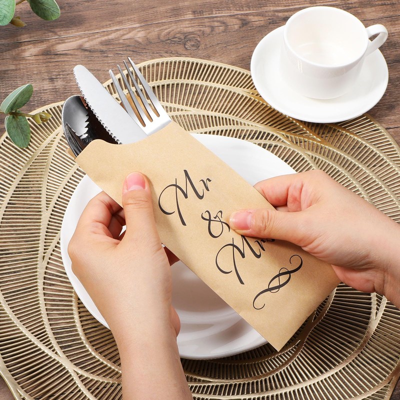 Lemecima 200 Pcs Mr. and Mrs. Paper Silverware Bags Wedding