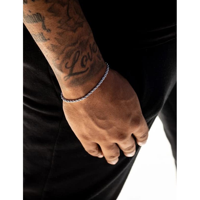 Waitsoul Silver Bracelet for Men 2mm Diamond-Cut Rope Chain Bracelet