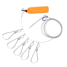 Joyeee Fish Stringer Clip, Steel Fish Stringer Heavy Duty with 5 Stainless Steel Snaps, Float and Carabiner, Live Fish Lock Fish Holder, 11 FT 200lb Fishing Stringer Trout Fishing Accessory, Silver