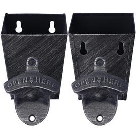 Jumiok Rustic Outdoor Beer Opener Wall Mounted Bottle Cap Opener with Catcher Antique Silver Drainage (2 Packs)