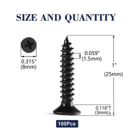 #8 x 1" Wood Screw 100Pcs 18-8 (304) Stainless Steel Screws Flat Head Phillips Fast Self Tapping Drywall Screws Black Oxide by SG TZH