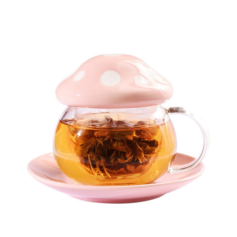 Cute Mushroom Shaped Teacup Ceramic Glass Filter Tea Cup Set