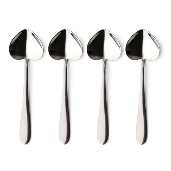 Grunwerg Set of 4 Stainless Steel Heart Shape Tea Spoons, Mirror, 12.5 x 4 x 2.5 cm