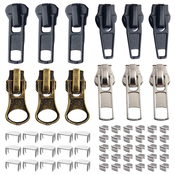 Zip Repair Kit, 58Pcs Metal Zipper Pull Replacement, Copper Zipper Slider, Universal Zip Puller Accessories, Fix A Zipper for Coats Jacket, Jeans, Luggage, Backpacks