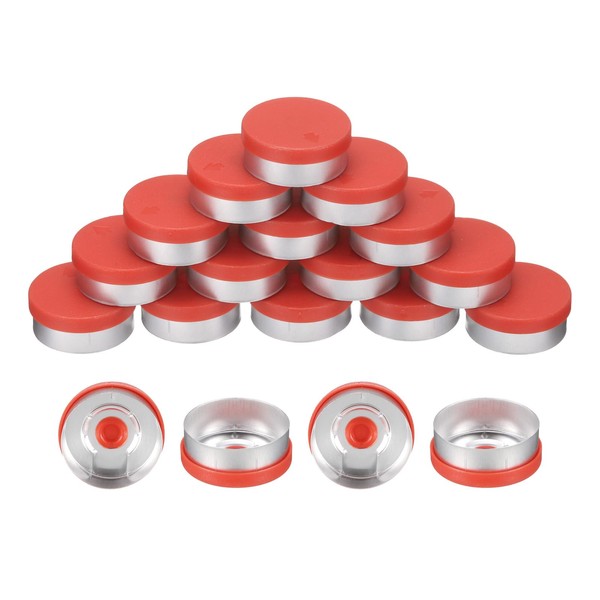 uxcell 20mm フリップオフキャップ 200個 バリフリーフリップオフトップキャップシール ガラスビアルフリーズドライボトル用 アルミプラスチックビアルフリップオフシールキャップカバー レッド/シルバー