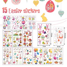 Easter Tattoo Easter Gifts Children, 15 Sheets Luminous Easter Eggs Tattoo, Small Gifts for Children, Easter Party Bag Toy