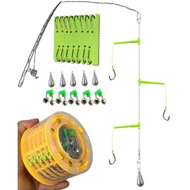 CAIGAO Superior Nylon Material Leader Rigs with Hooks Stainless Steel Snap Connect, Anti-Tangle Tandem Fishing Hooks with Organizer, 5 Sets of Hooks with Storage Box (12#)