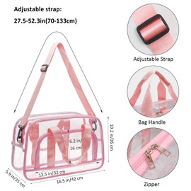 [Enkrio] クリアバッグ ビニールバッグ プール ボストンバッグ 透明 ショルダーバッグ PVC 防水 斜め掛け 手提げ 大きめ 大容量 ポケット付き 水泳 (ピンク)