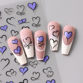 Valentines Nail Stickers 6 Sheets Heart Nail Decals Stickers for Nails Art Design with Pink Red Purple Heart Self-Adhesive DIY Nail Art Decoration Valentine's Day Nail Art Supplies