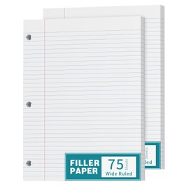 Loose Leaf Paper, 150 Sheets, 2 Pack Wide Ruled Filler Paper 8.5 x 11, 3 Hole Pouched, Standard, Loose Leaf Notebook Paper 8.5 x 11 Inch for Binder, Loose Leaf Filler Paper for Office, 75 Sheets/Pad