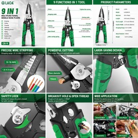 LAOA - Alicates de punta de aguja, alicates para electricista, herramienta pelacables, multifuncional 9 en 1, para abrazar, apretar tornillos, pelar