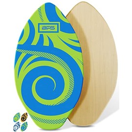 BPS 'Koru' Best Performance 30" Wooden Skimboard | Colored EVA Grip Pad High Gloss Clear Coat | Kids and Adults, Textured Wax Free Foam | Green with Dark Blue Accent