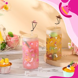 Baderke 2 Sets Western Cowgirl Beer Can 16 oz Drinking Cups with Bamboo Lid Glass Straw and Cleaning Brush Cowboy Boots Iced Coffee Cup Reusable Tumbler for Party Favors Gifts (Frosted)