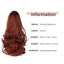 HEWEICSY Ponytail Extension, Clip on Ponytails for Women, 14" Claw Clip in Short Curly Wavy Pony Hair Extension for Women - Auburn