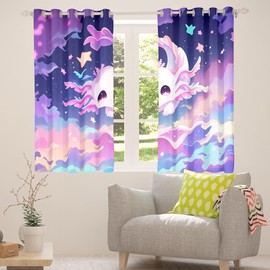 Erosebridal Pink Kawaii Axolotl Window Curtains Cute Axolotl 42" Wx84 L Blackout Curtains Cartoon Salamander Animal Curtains & Drapes for Kids Girls Women,Rainbow Cloud Stars Wildlife Curtains