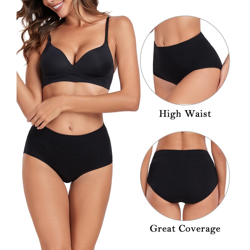 wirarpa Women's Cotton Underwear Black High Waist Briefs Ladies Soft
