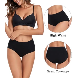 wirarpa Women's Cotton Underwear Black High Waist Briefs Ladies Soft Panties Full Coverage Underpants 5 Pack Large