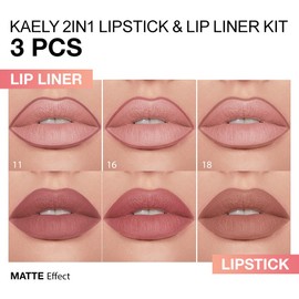 evpct 3Pcs Mauve Antique Dusty Rose Nude Pink Gradient Matte Lipstick Lip Liner Crayon Combo Pencil Set for Women Long Lasting, Cream Lip Liner and Lipstick Combo Makeup，Flawless Gradual Ombre Effect