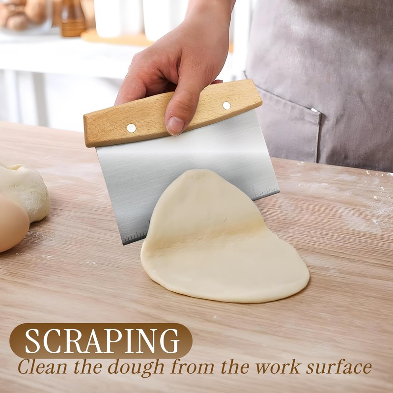 ROCKFEELTEE Multipurpose Bench Scraper, Dough Scraper and Dough Cutter for