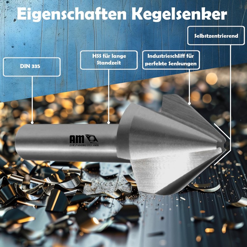 AM-Zerspanungstechnik Countersink Metal Diameter 6.3-25 mm with Angle 60°, 90°,