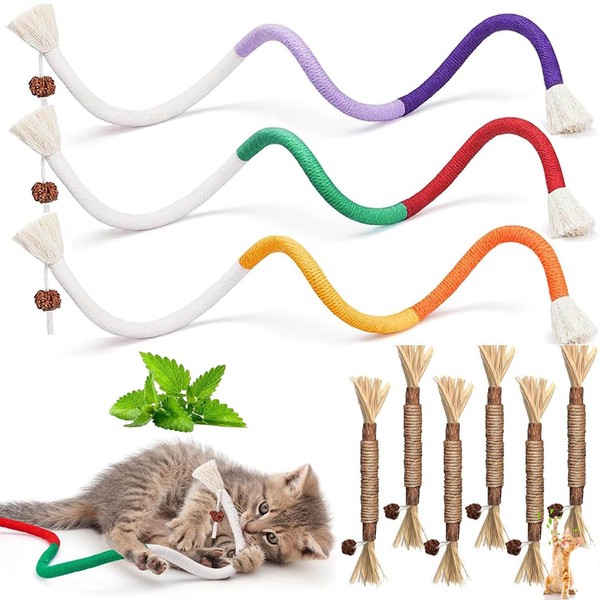 Ptyism Pack of 9 Cat Chew Toys (6 Pieces Chew