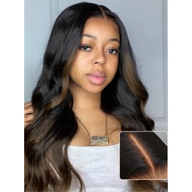 Nadula Bye Bye Knots Glueless Ombre Brown Body Wave Wig Balayage Highlight 7x5 HD Pre Cut Lace Lace Front Wig Human Hair Ready to Wear Wig Pre Plucked 150% Density 14inch