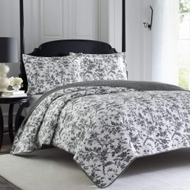 Laura Ashley Home Amberley Collection Quilt Set 100% Cotton, Breathable & Lightweight, Reversible Bedding, Pre-Washed for Added Softness, Twin, Black/White