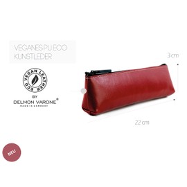 DELMON VARONE Pencil Case with Zip Made of Vegan Eco Faux Leather - Classic Pencil Case for Pens, Ballpoint Pens & Pencils - Pen Case & Pencil Case Sustainable, red, pencil case