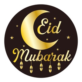 120pcs Ramadan Eid Mubarak Stickers, 1.97in Self-Adhesive Eid Stickers Black and Gold Ramadan Kareem Labels for Muslim Party Decoration Envelope Seal Gift(Style 1)