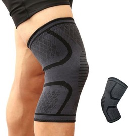 Bargain Wells Black Knee Support Brace Sleeve — Sports & Everyday Compression Wrap — Nylon Spandex — 3 Sizes M L XL (1, Black & Grey, Large)