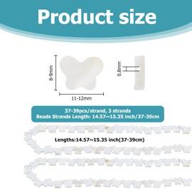 Hobbspring About 110pcs Natural Freshwater Shell Beads 3 Strands Butterfly Shell Beads Mother of Pearl Beads Seashell Color Loose Spacer Beads for Necklace Bracelet Earring DIY Jewelry Making