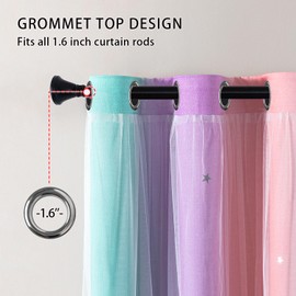 XiDi Blackout Curtains - Stars Cutout Curtains for Bedroom Nursery Girls Kids Living Room Rainbow Drapery with Eyelet for Windows, 2 Panels W34xL63 Inch Pink Purple Green Draperies