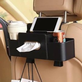 Genérico Portavasos para Auto, Porta Vasos Automovil, Organizador De Asiento Trasero, con Portavasos y Caja De Pañuelos, Accesorios para Auto (Black)