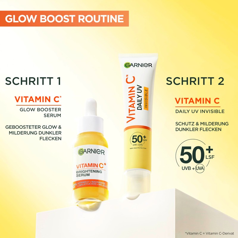 Garnier Vitamin C Sun Protection Cream, Invisible Brightening Fluid, SPF