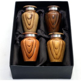 Metallic Wooden Print Small Urns for Human Ashes Keepsake - Mini Urn for Ashes Adult Male & Female - Keepsake Urns Set - Honor Your Loved One with Funeral Memorial Urn (Wooden, Set of 4)